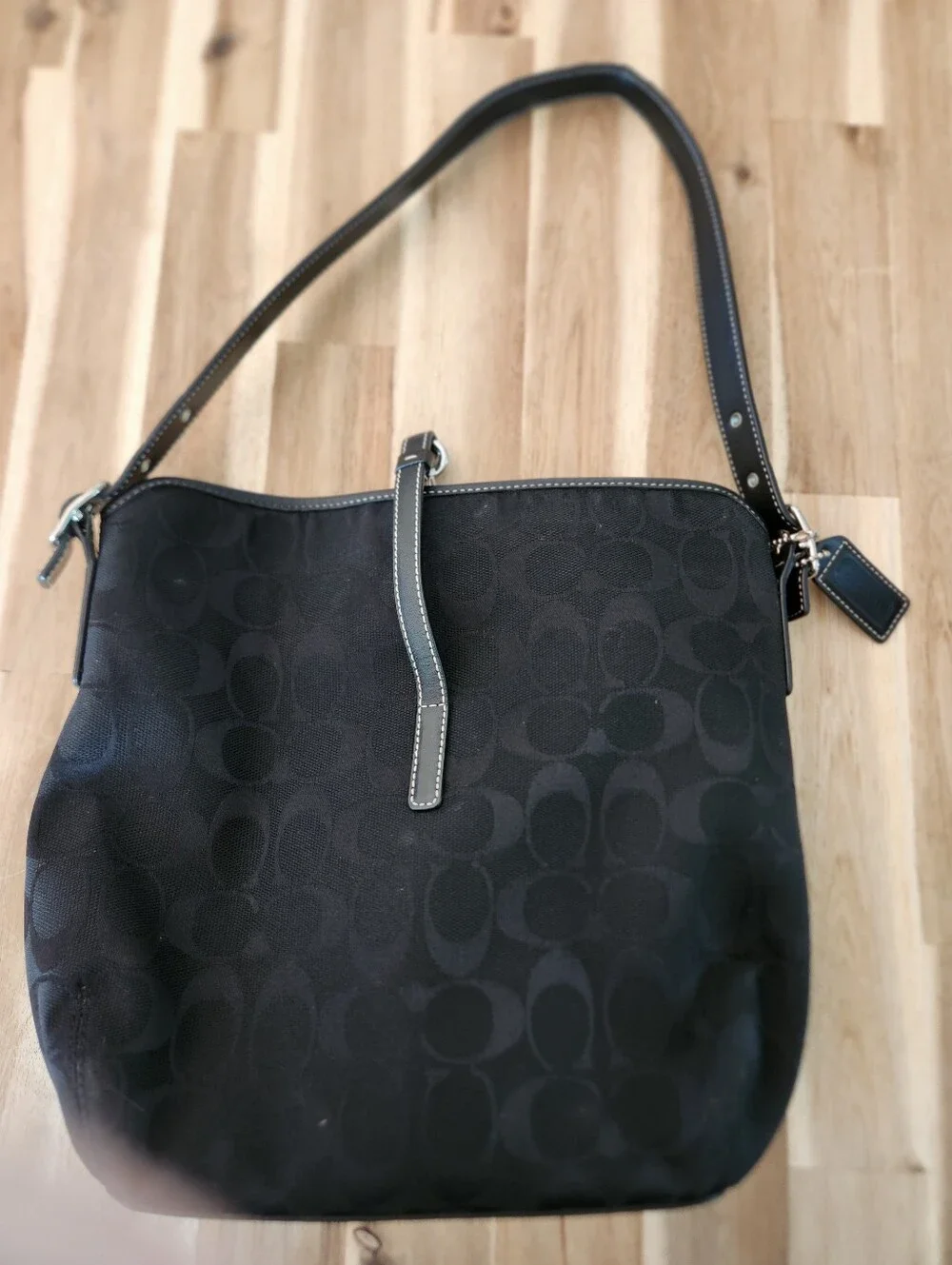 Coach Black Signature Hampton Slim Clip Hobo Vintage Bag Purse Demi Pouch - Picture 2 of 8